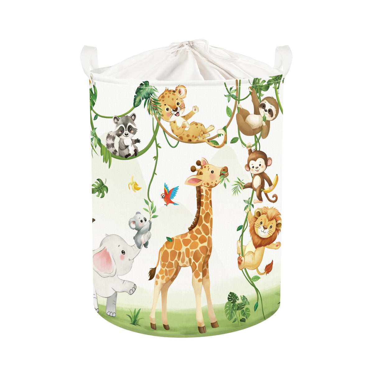 HUUMONSS Giraffes Baby Laundry Hamper with Handle Collapsible Clothes Kids Storage Basket Elephants Boys Girls Gift Toy Box Bin 
