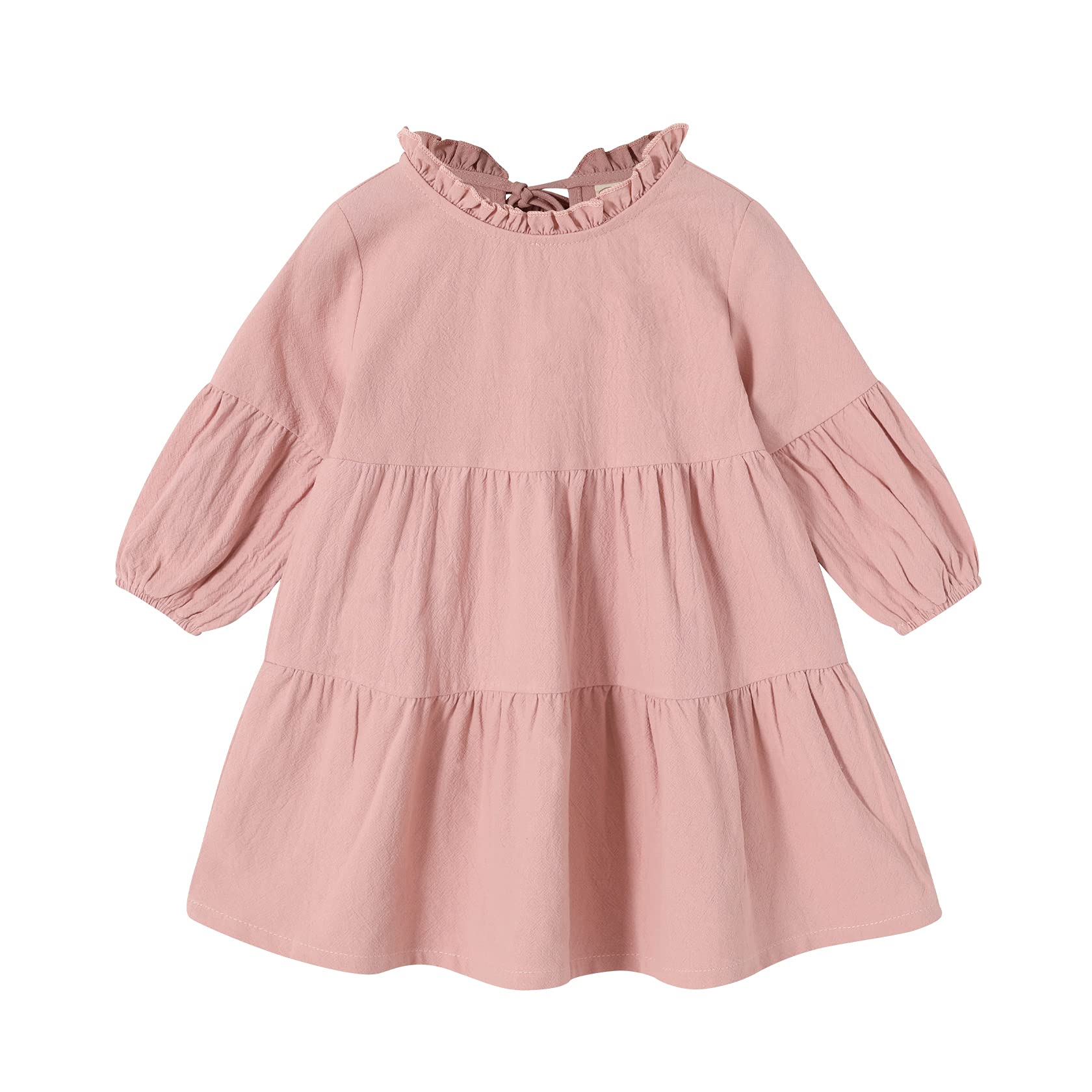 Toddler Kids Baby Girl Dress Lantern Long Sleeve Solid Color Casual Dresses Girls Fall Winter Outfit Clothes (2-3T, Pink)