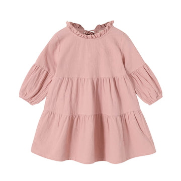 Toddler Kids Baby Girl Dress Lantern Long Sleeve Solid Color Casual Dresses Girls Fall Winter Outfit Clothes (2-3T, Pink)