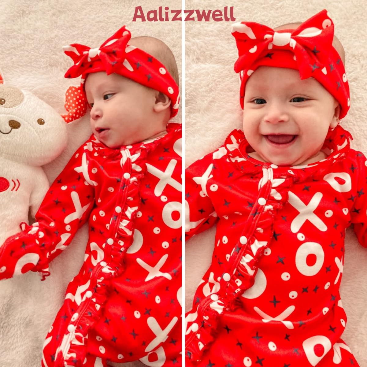 Aalizzwell 0-3 Months Newborn Baby Girls Valentines Day Romper Infant Winter Clothes Coming Home Outfit Red Heart Clothing