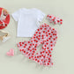 Wybzd Baby Girl Valentines Day Outfit Heart Candy Tee Shirt Top Bell-Bottom Pants Sets Cute Toddler Clothes Heart Candy 3-4T