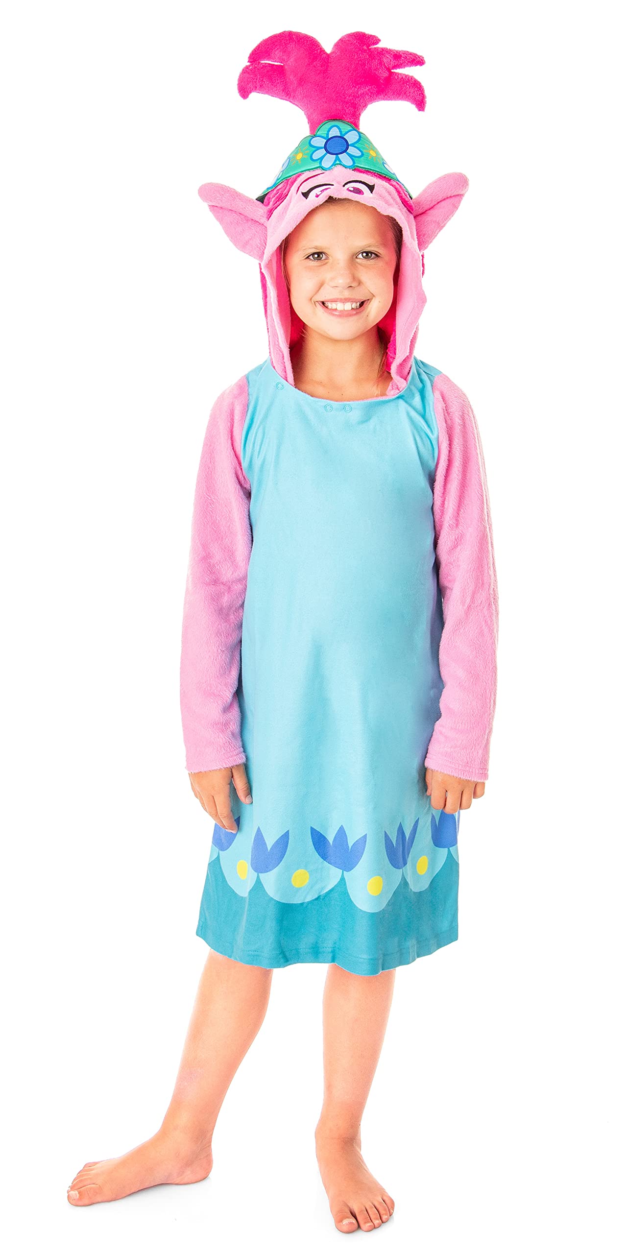 Intimo Dreamworks Trolls Movie Girls' Poppy Character Hooded Costume Nightgown Sleep Shirt (7/8) Multicolored