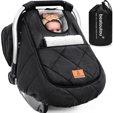 Beatoutou Winter Baby Car Seat Cover, Waterproof Winter Infant Carseat Canopy For Boys Girls, Cold Weather Warm Car Seat Covers