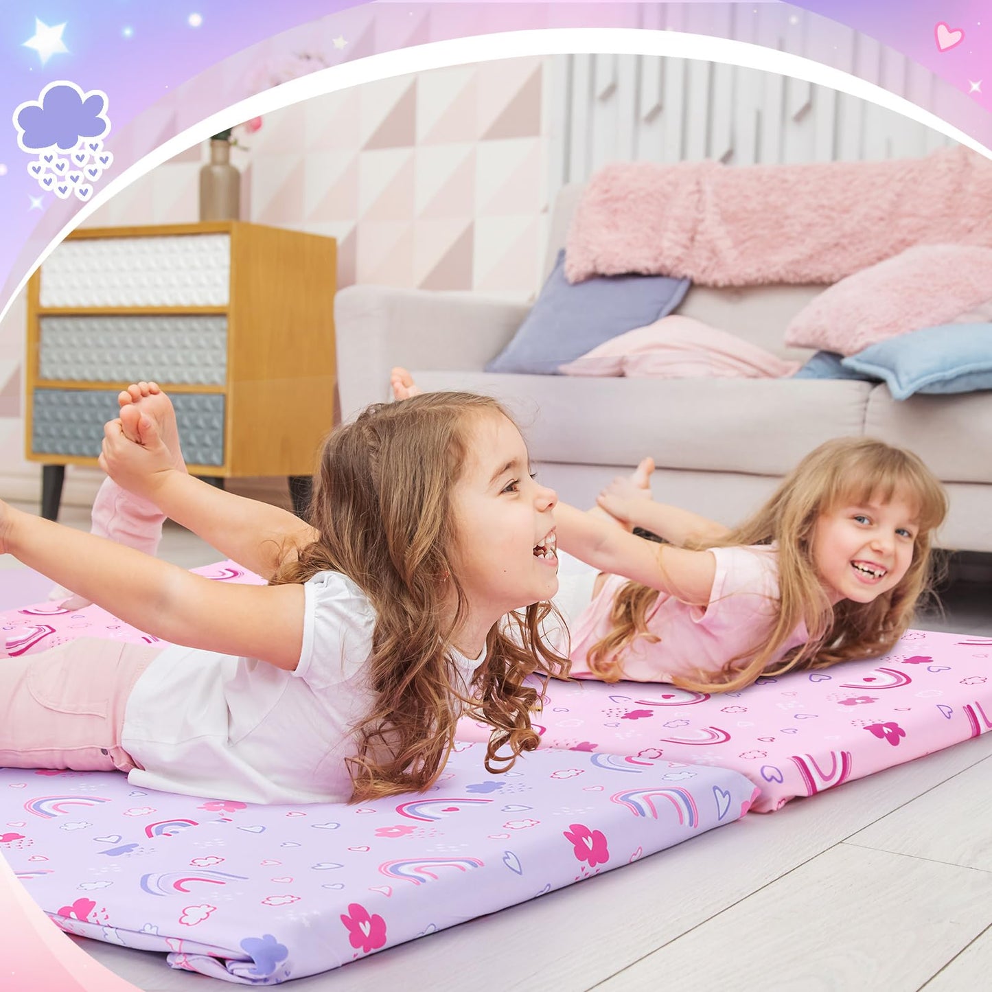 CroBlissful 2 Pcs Nap Mat Cover for Toddler Sheet 47 x 21 Inch Kids Nap Mat Covers Daycare Sewn in Flap Design Pastel Sleeping M