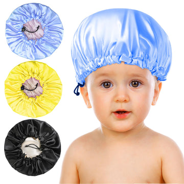 3 Pieces Kids Satin Bonnet, Reversible Silk Bonnet For Teens Toddler Child Baby(Black,Blue,Yellow)