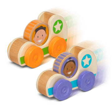 Melissa & Doug GO Tots Wooden Star Cars (2 Cars, 2 Disks) Stacking Toys for Infants, Hand Push Vehicles, Wooden Car Toys for Tod