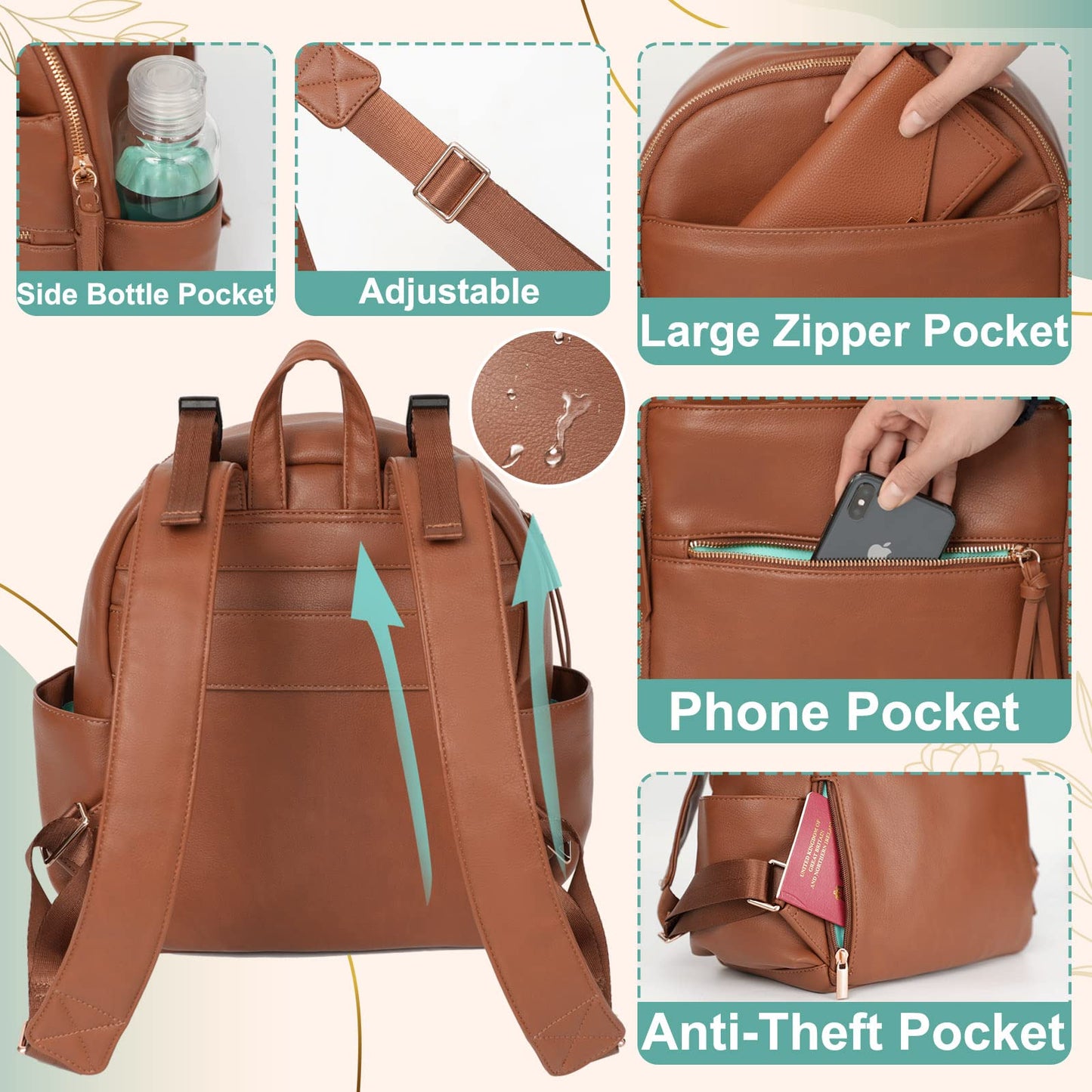 Small Diaper Bag Backpack Mominside Mini Baby Diaper Bag With 11 Pockets, Leather Travel Baby Bag For Baby Girls Boys, Diaper Ba