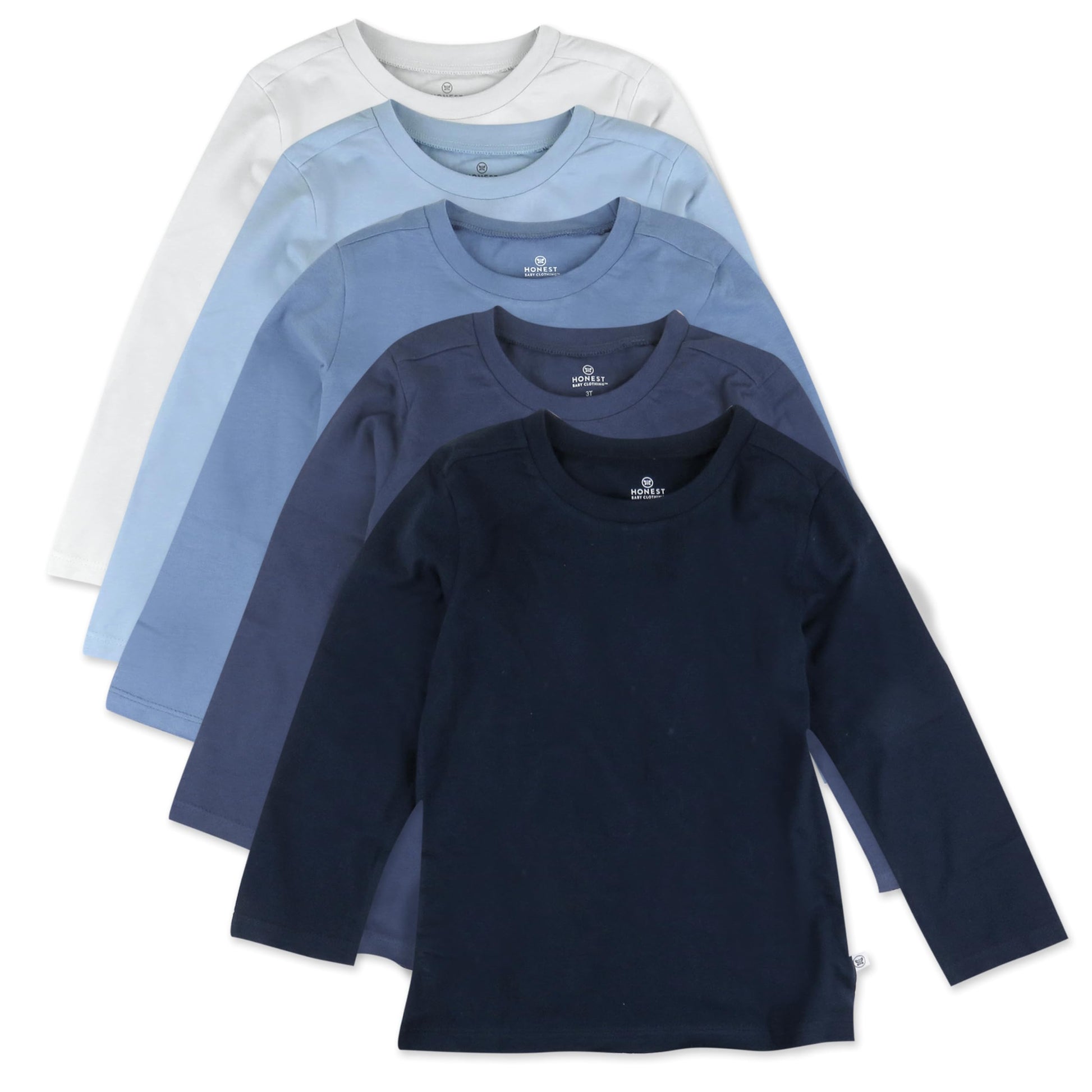 Honestbaby Multipack Long Sleeve T-Shirts Tee 100% Organic Cotton Infant Baby, Toddler, Little Kids Boys, Girls, Unisex, Ombre B
