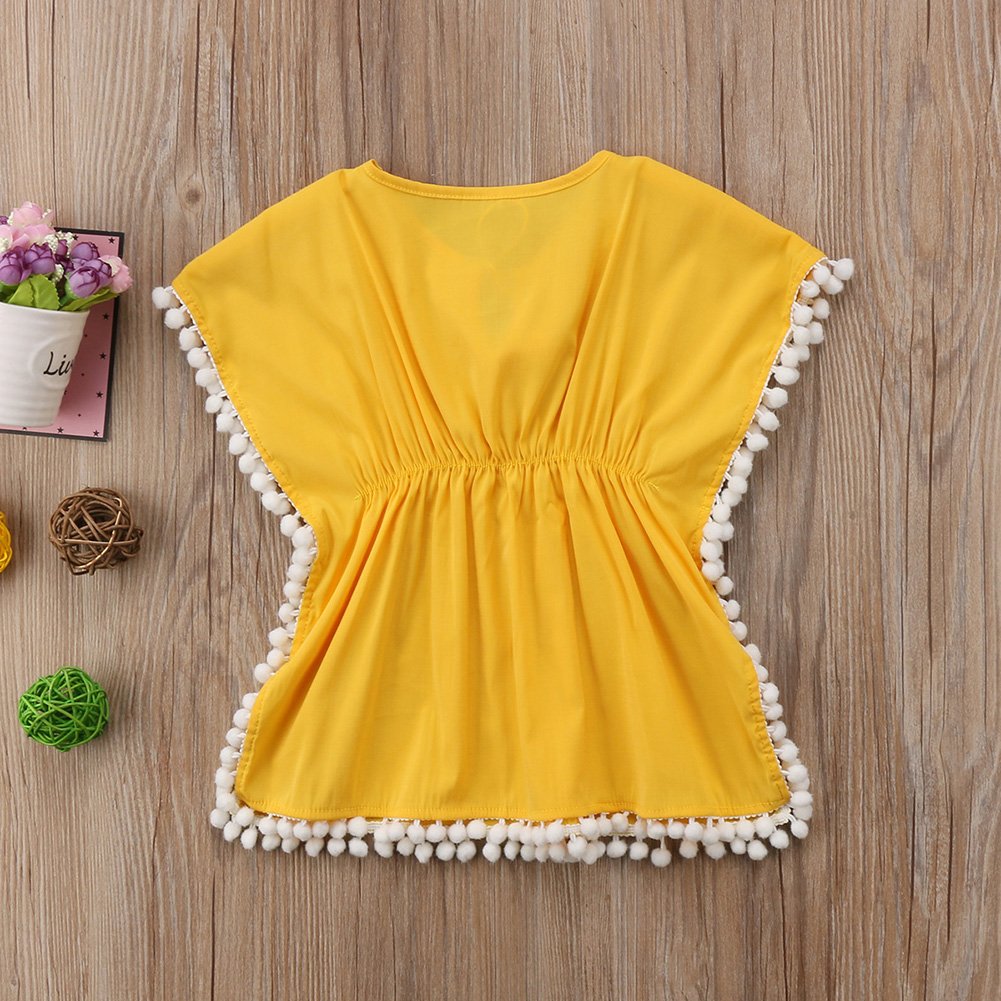 Douhoow Toddler Baby Girls Swim Cover-Up Beach Sundress Summer Poncho Rash Guards (Yellow, 6-12M)