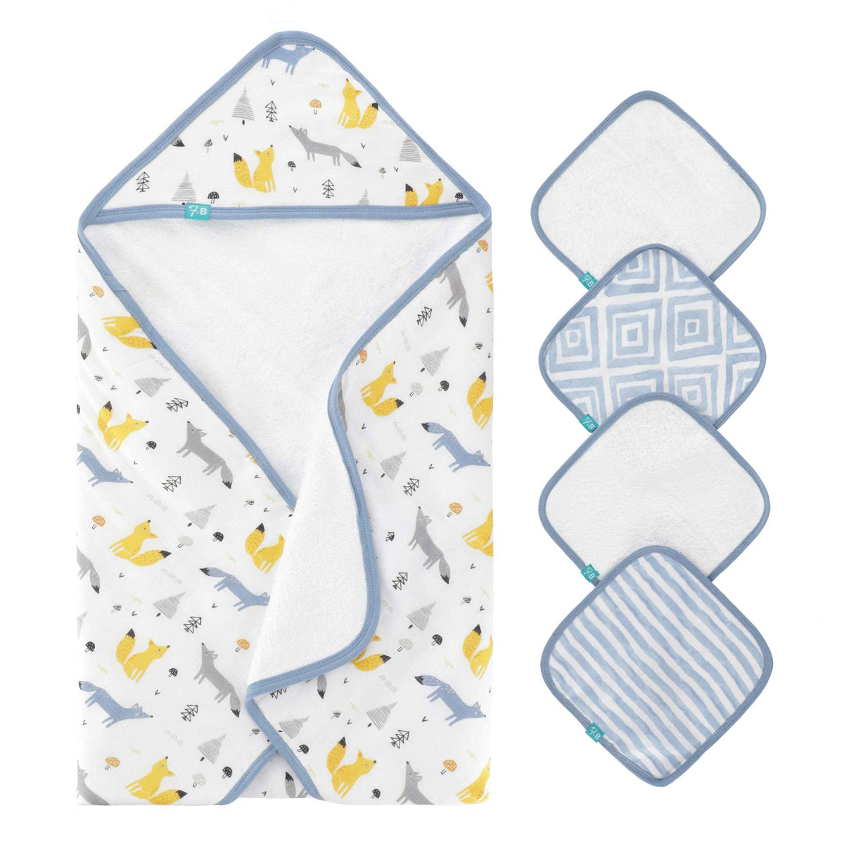 Baby Bath Towel 30 x 30, Newborn Hooded Baby Towel with 4 Washcloths  Ultra Absorbent and Soft Cotton Terry Hooded Bath Tow