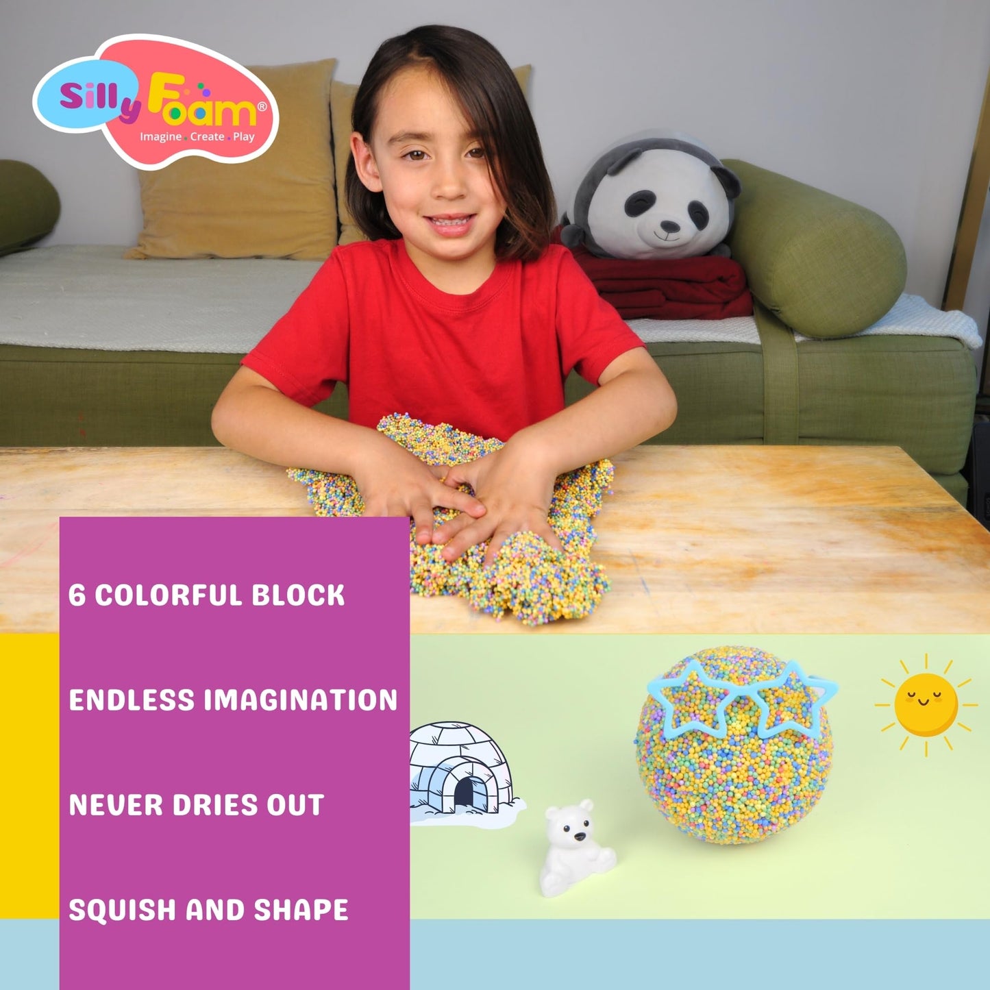 Silly Foam, Creative Modeling Foam Beads, 6 Primary Colors (Monster), Perfect for Preschool and Kids, Arts, Crafts, Sensory Play