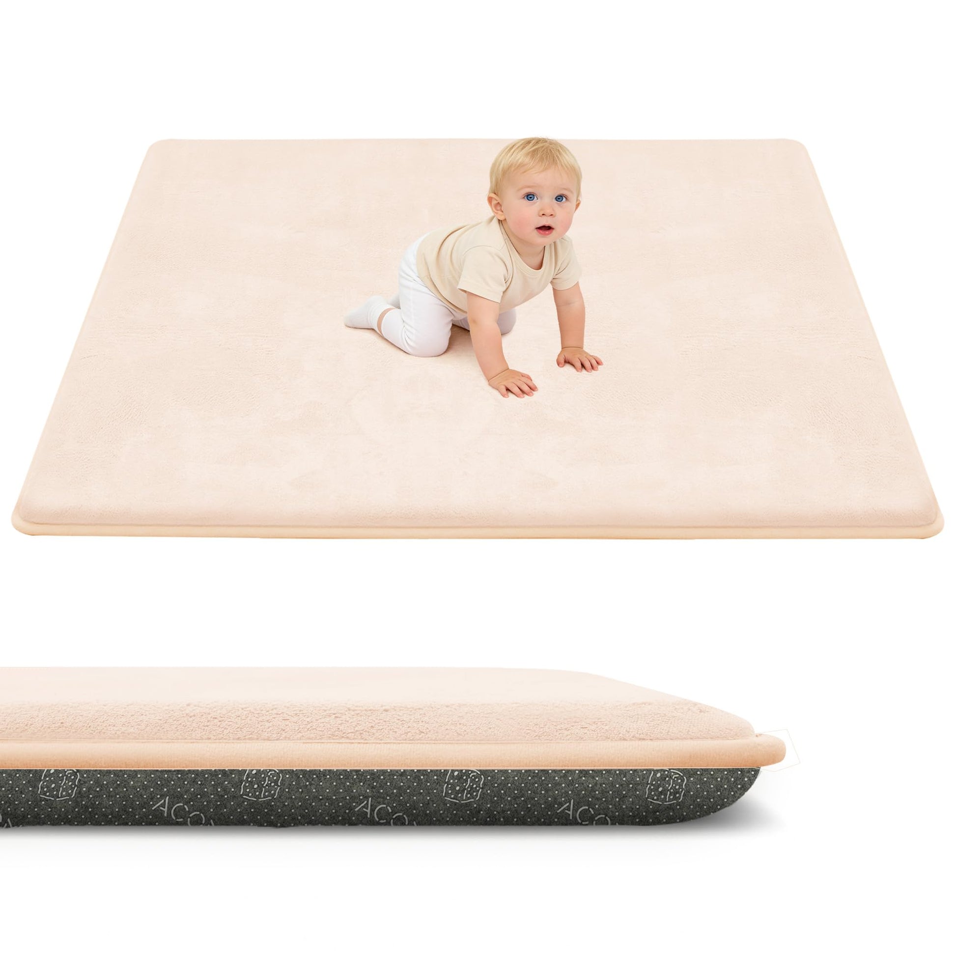 ACOMOPACK 1.3 Thick Baby Play Mat for Floor 71x79 Large Water-Repellent&Non-Slip Memory Foam Mat for Kids,Toddlers,Soft Velvet N