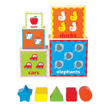 Hape Pyramid of Play Wooden Toddler Wooden Nesting Blocks Set, L: 5.5, W: 5.5, H: 5.5 inch
