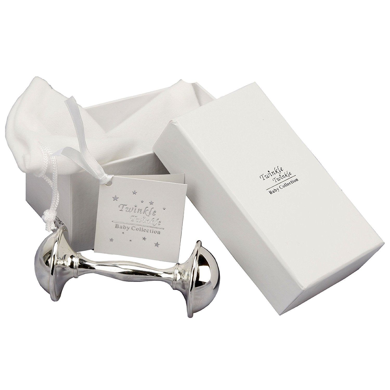 Twinkle Twinkle Decorative Silver Plated Babys Rattle by Widdop Bingham