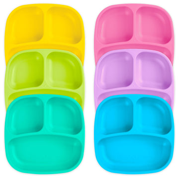 Re-Play Made In Usa Deep Walled 3 Compartment Plates, Pack Of 6 - Reusable Divided Plates For Kids, Dishwasher And Microwave Saf