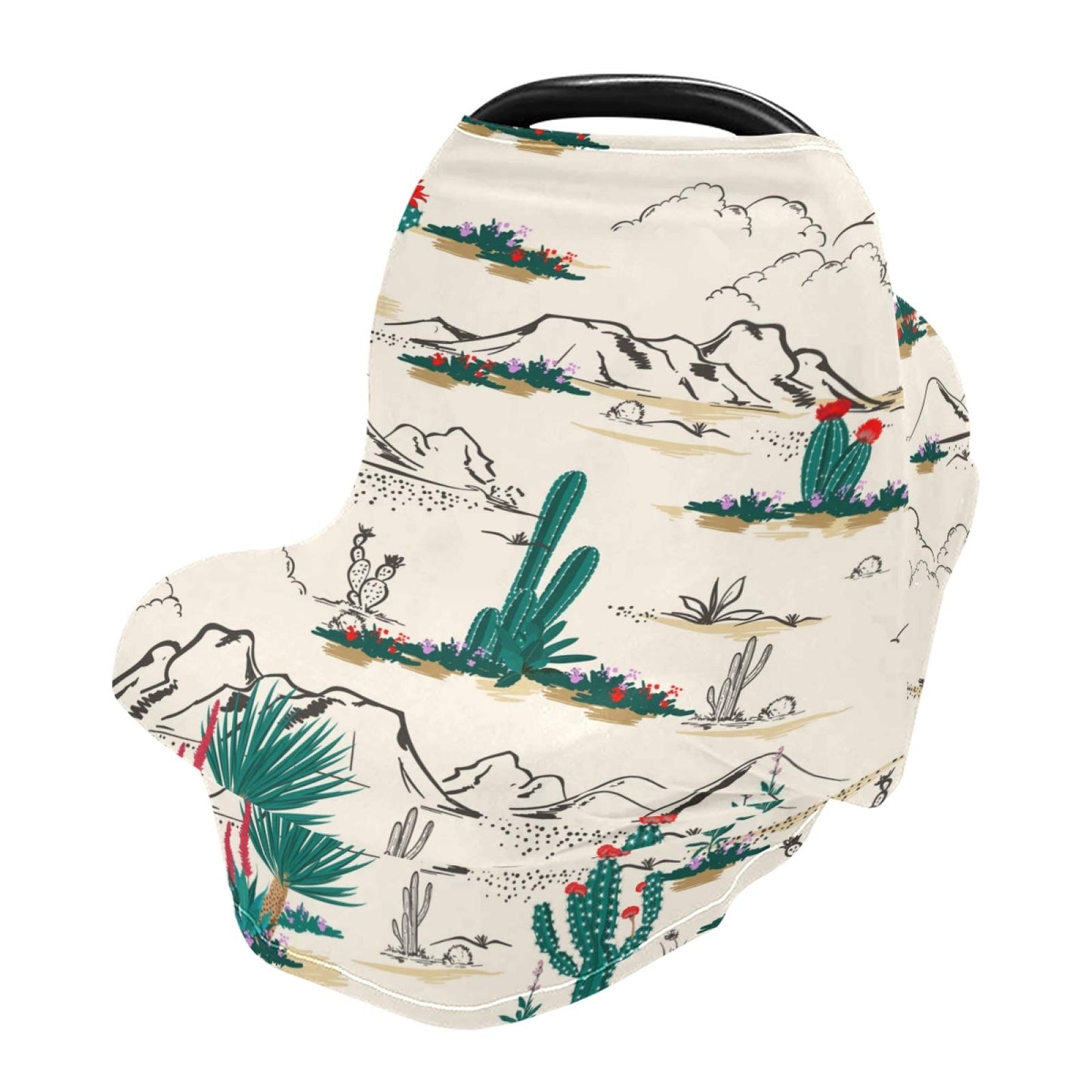 Blueangle Desert Cactus Baby Car Seat Cover Canopy Stretchy Soft Nursing Breastfeeding Cover Multi-Use Breathable Stroller Cover