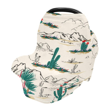 Blueangle Desert Cactus Baby Car Seat Cover Canopy Stretchy Soft Nursing Breastfeeding Cover Multi-Use Breathable Stroller Cover