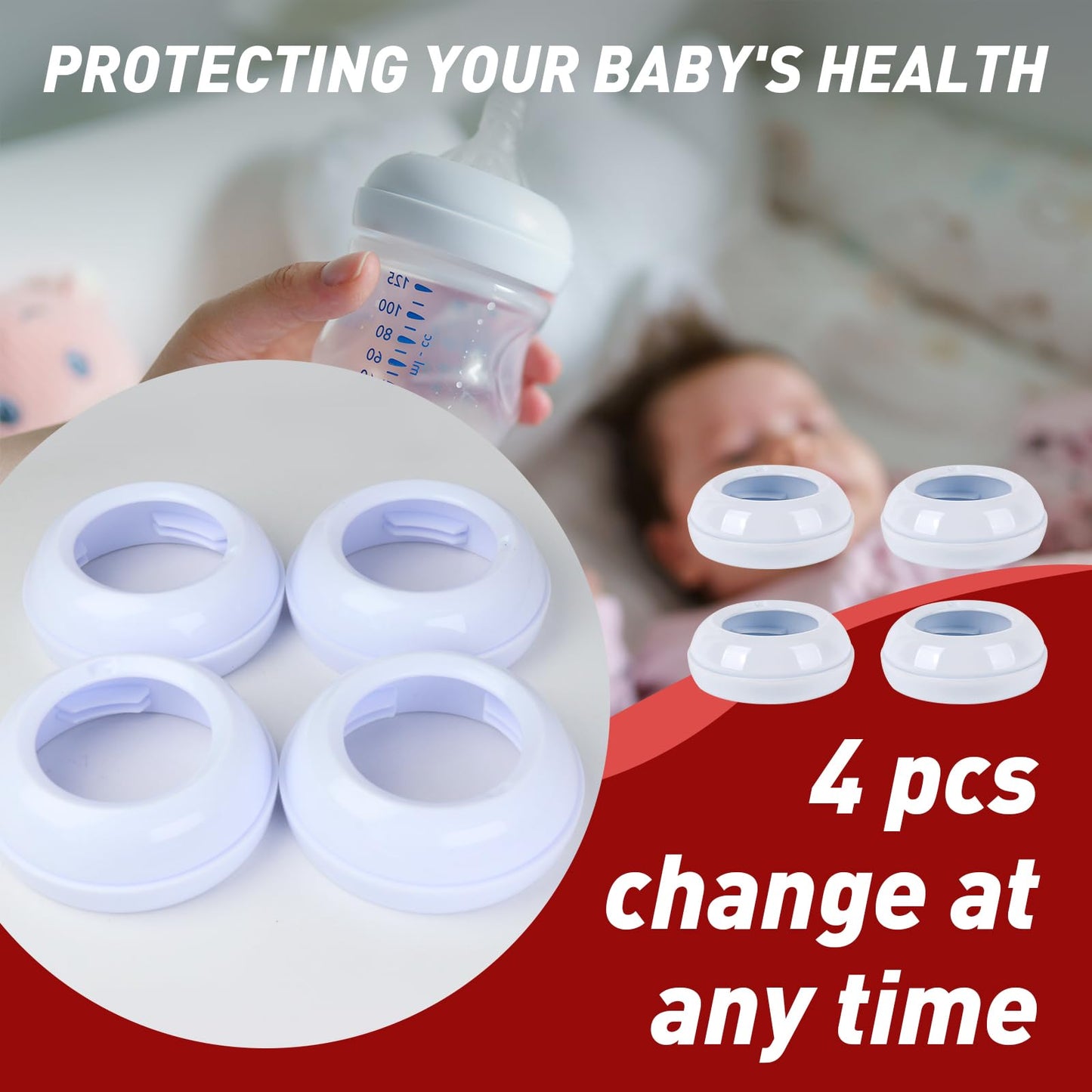 4-Pack Baby Bottle Rings For Philips Avent Natural Bottles, Baby Bottle Replacement Screw Ring Collars, Baby Bottle Nipple Rings
