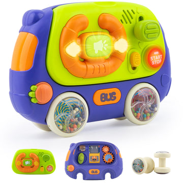 Baby Music Toys with Driving Sounds & 14 Nursery Rhymes, Light Up Montessori Sensory Toys Travel Essential Infant Christmas Birt