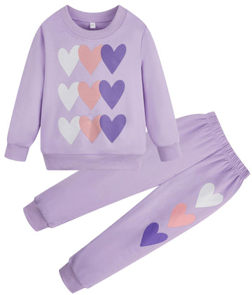 Retsugo Little Girls Heart Outfit Kids Clothes Set Heart Print Holiday Sweatshirt And Sweatpants Toddler Girl Clothes Fall/Winte