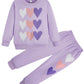 Retsugo Little Girls Outfit Purple Clothes Set Heart Print Holiday Sweatshirt And Sweatpants Toddler Girl Clothes Fall/Winter Gi