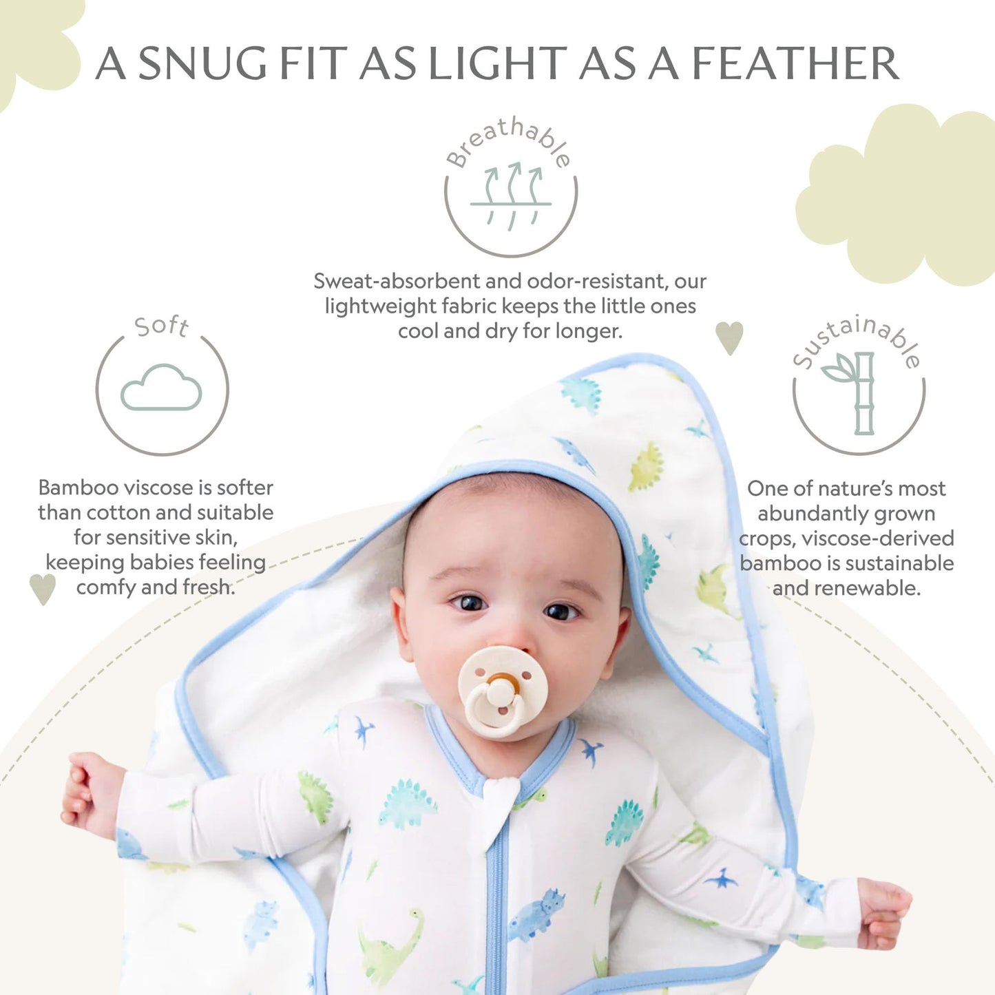 Dinosaur Footie For Baby - 95% Viscose From Bamboo, 5% Spandex - Soft Newborn Sleepwear, Baby Pajamas, Unisex Baby Clothes, Zipp