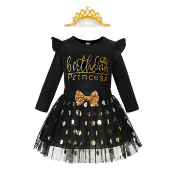 Lysmuch Kids Toddler Baby Girls Birthday Outfits Princess Vest Long Sleeve Shirt Mesh Bubble Tutu Skirt Set (D-Black-Long, 3-4 Y