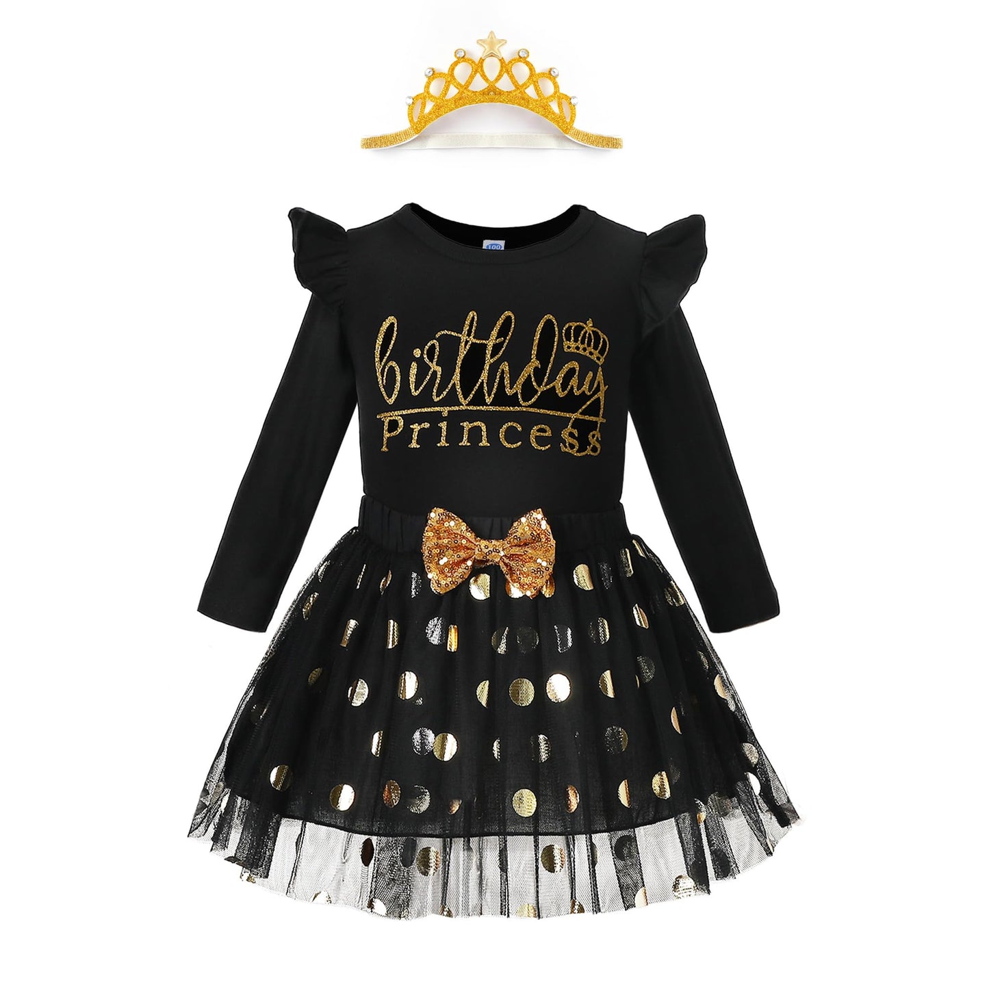 Lysmuch Kids Toddler Baby Girls Birthday Outfits Princess Vest Long Sleeve Shirt Mesh Bubble Tutu Skirt Set (D-Black-Long, 2-3 Y