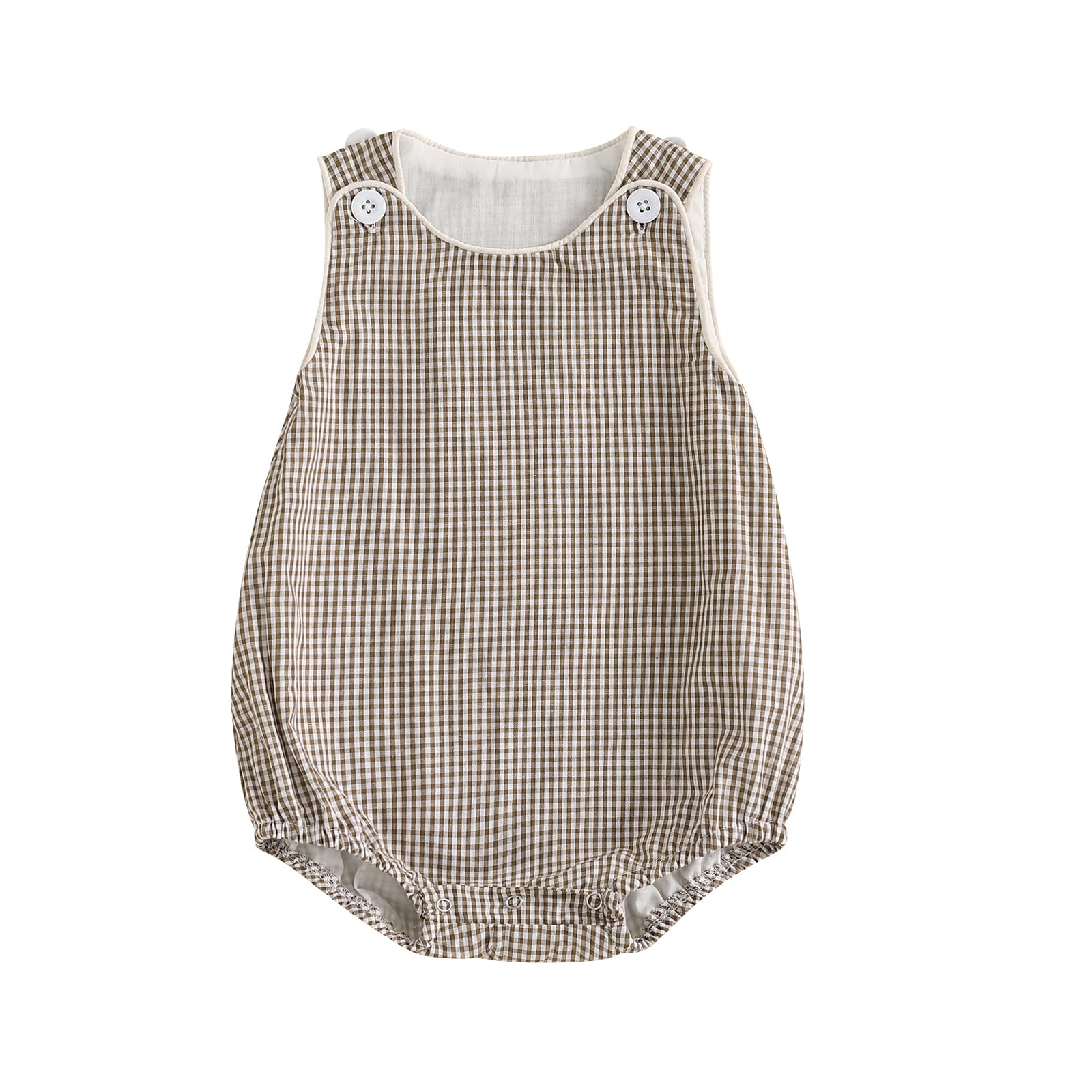 Kuriozud Unisex Newborn Baby Boy Girl Summer Clothes Sleeveless Bubble Romper Jumpsuit Overall Shorts Infant Clothing (Plaid Kha