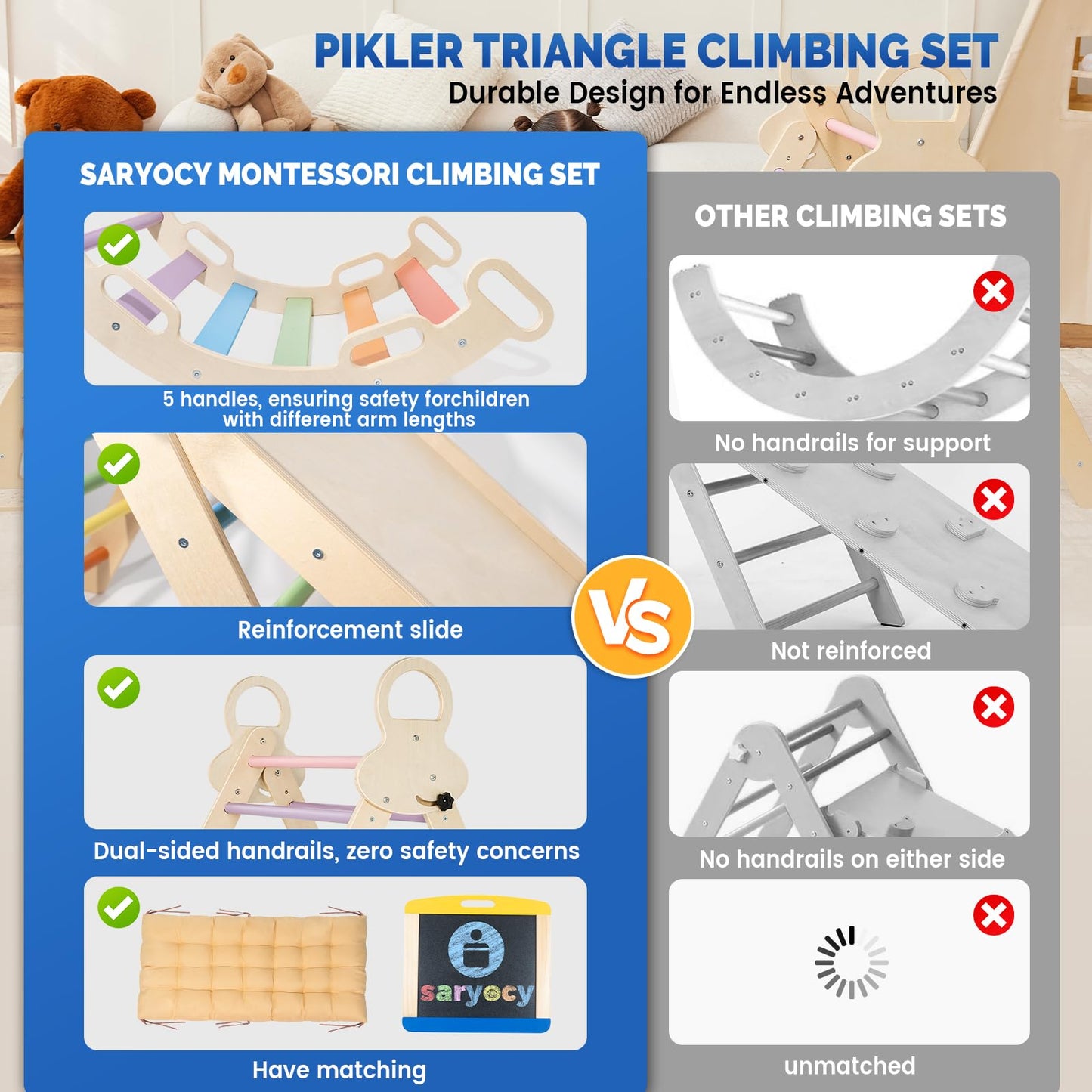Saryocy Pikler Triangle Set For Kids, 8 In 1 Colorful Montessori Large Climbing Toys For Toddlers 1-6 Inside With Arch, Ramp And