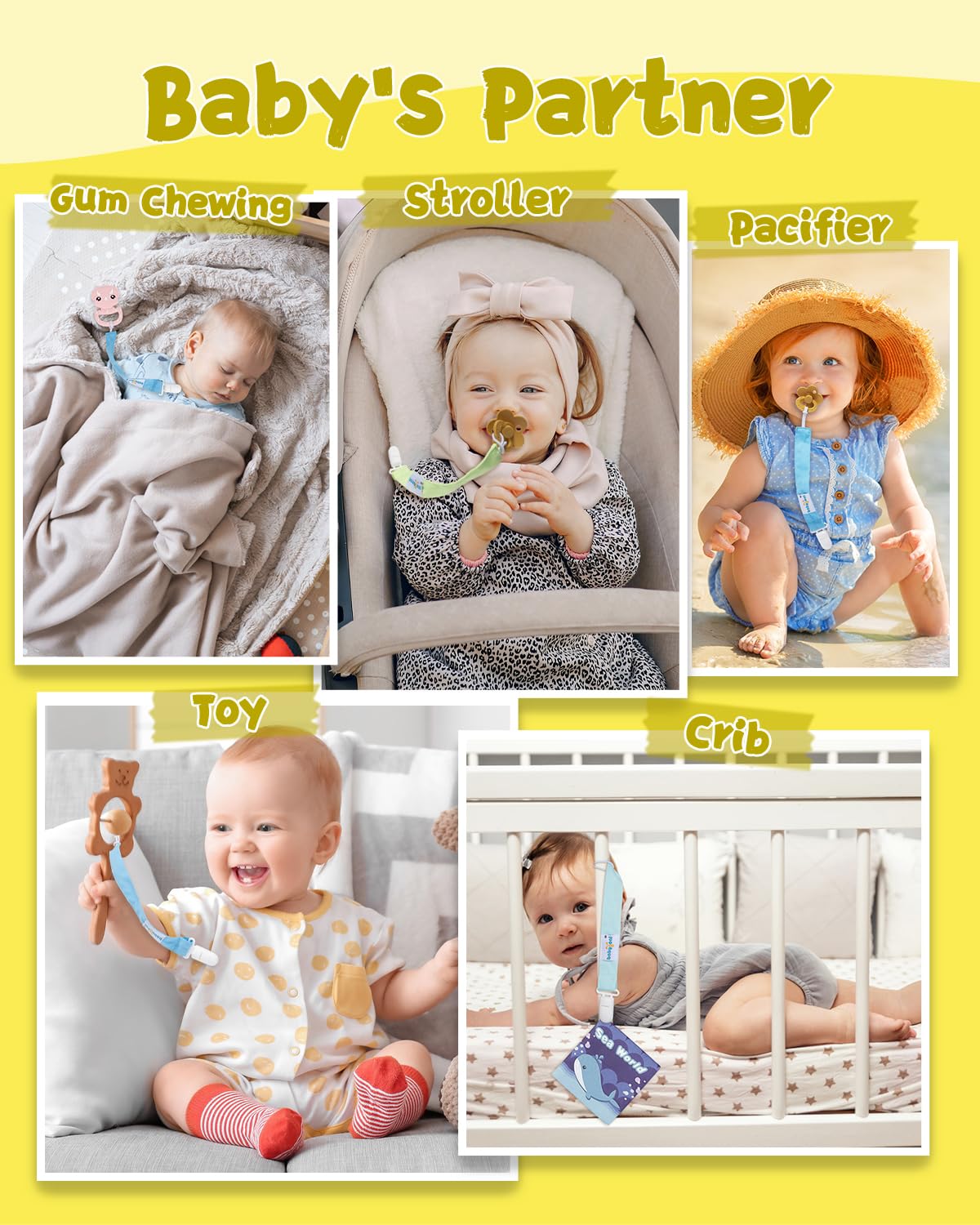Babygoal Neutral Pacifier Clips, 6 Pack Binky Paci Holder Leashes For Baby Boys And Girls Fits For Most Pacifier, Binkie Styles