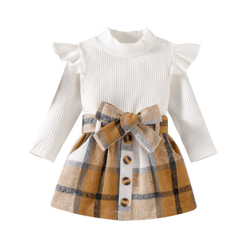 Yccutest Toddler Baby Girl Skirt Outfit Long Sleeve Ruffle Shirt Top Mini Skirt Set 2Pcs Kids Little Girl Clothes Fall Winter (T