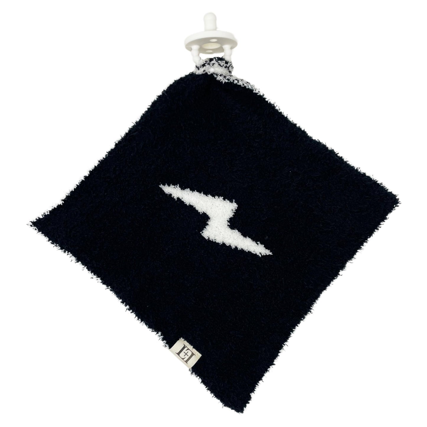 Lightning Bolt Baby Lovey Pacifier/Teether Holder 10x10 - DreamSoft Knitted Cuddly Soothie Reversible Mini Comfort Blanket - Cut