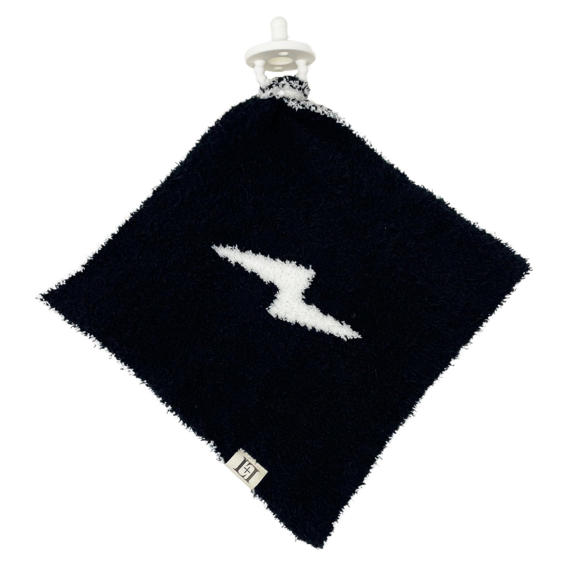 Lightning Bolt Baby Lovey Pacifier/Teether Holder 10x10 - DreamSoft Knitted Cuddly Soothie Reversible Mini Comfort Blanket - Cut