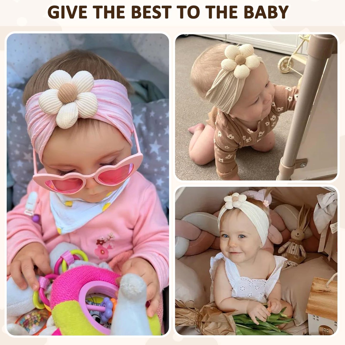 Miuxueso 3 Pcs Baby Flower Headbands Baby Girls Nylon Headbands Soft Hairbands Hair Accessories For Newborn Infant Toddler Kids