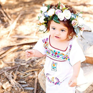 Kashoer Newborn Toddler Baby Girls Ethnic Embroidery Floral Dress Long Sleeve Party Sundress Skirt (2-3Years, White)