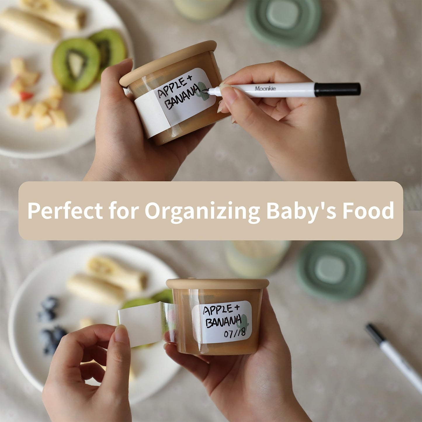 Moonkie Silicone Baby Food Containers | 4 Oz Baby Food Storage Jars With Airtight Lids | Reusable Baby Food Jars, Freezer,Microw