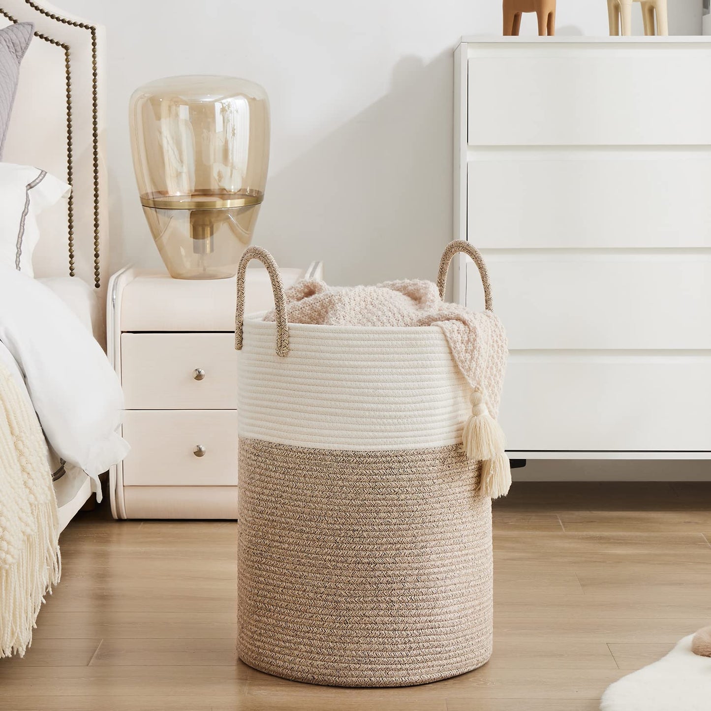 Youdenova Woven Rope Laundry Hamper Basket, 72L Tall Luandry Basket, Baby Nursery Hamper For Blanket Storage, Clothes Hamper For
