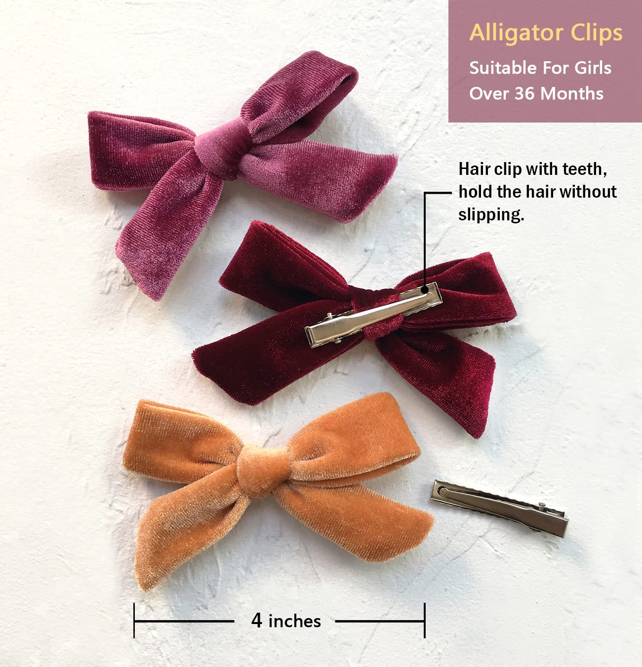 Fall Baby Girls Velvet Hair Bow Clips, 10Pcs Boutique 4' Bow Hair Alligator Clips Accessories For Toddlers, Little Girls, Schoo