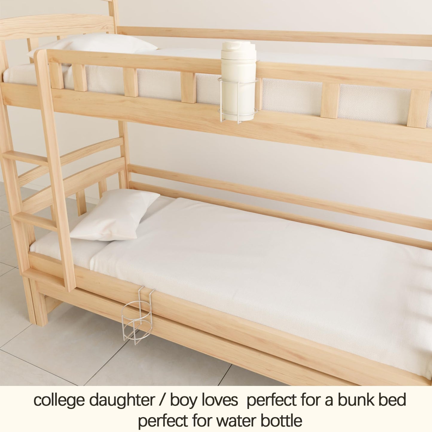 Cup Holder For Bed (Diameter: 3.3In) Drink Holder Water Bottle/Glass Organizer For Wood Dorm Room Bunk Bed Crib, Metal Toddle Be