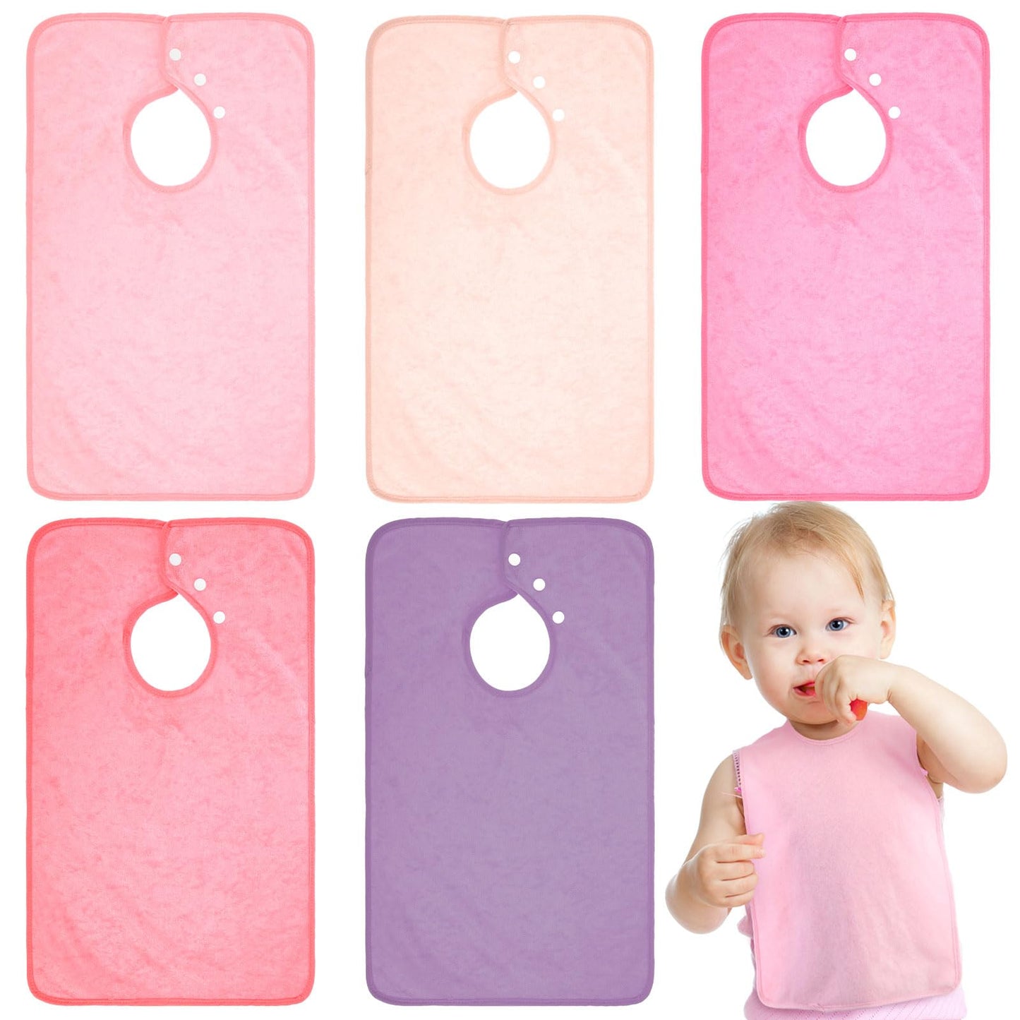 Hercicy Full Coverage Pullover Toddler Baby Bibs Terry Cloth Bibs with Snap Button for 0-4 Years Unisex Feeding Drooling(Cute,5 