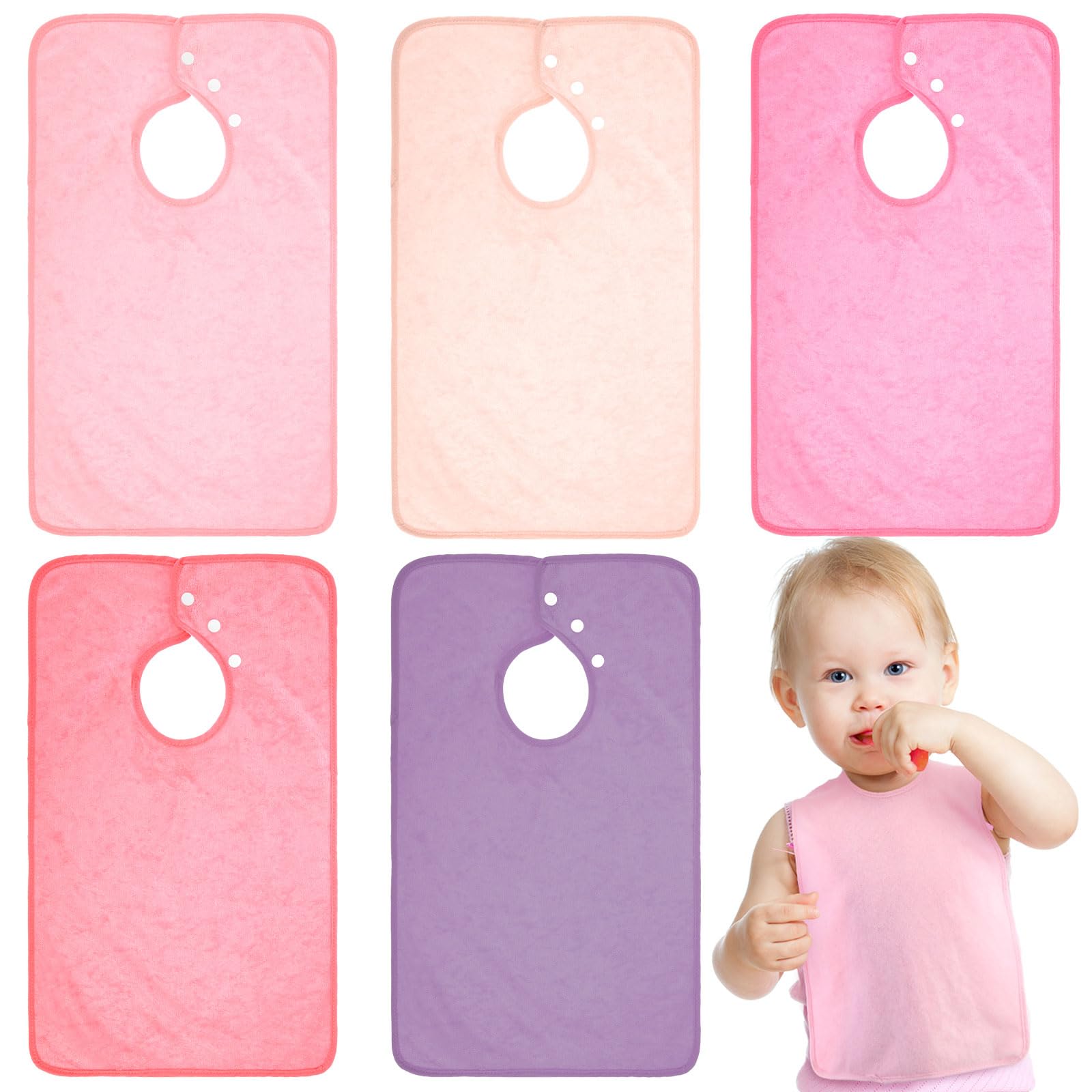 Hercicy Full Coverage Pullover Toddler Baby Bibs Terry Cloth Bibs with Snap Button for 0-4 Years Unisex Feeding Drooling(Cute,5 