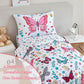 Perfemet 4-Piece Girls Butterfly Toddler Bedding Colorful Pink Floral Toddler Bed Comforter Set Reversible Soft Flower Toddler B