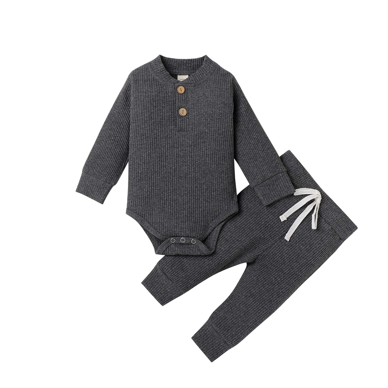 Newborn Baby Girl Boy Fall Clothes 3 6 12 18 24 Months Outfits Long Sleeve Knitted Cotton Romper & Pants Infant Winter Sets