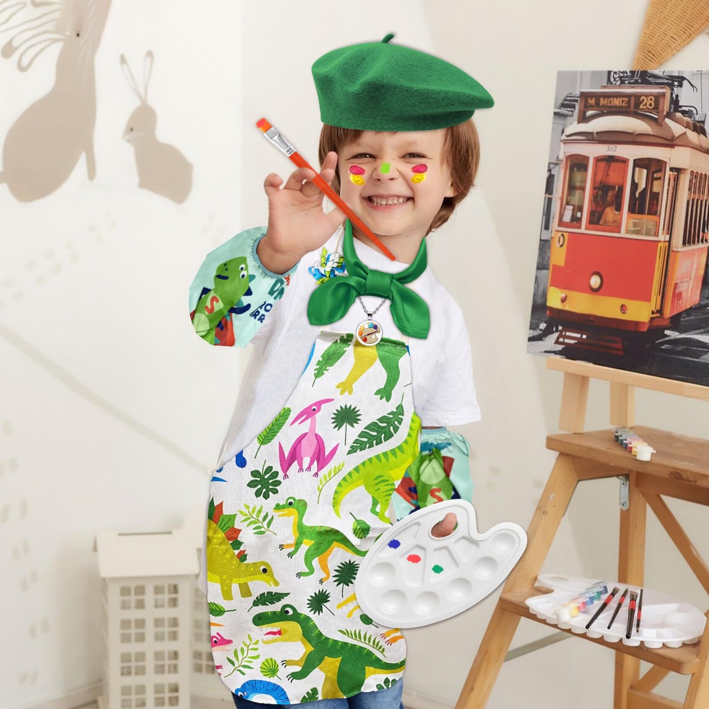 Dtesl 15Pcs Kids Artist Costume Set,Art Apron For Kids,Painter Dress-Up For Halloween Career Day Costume Theme Party