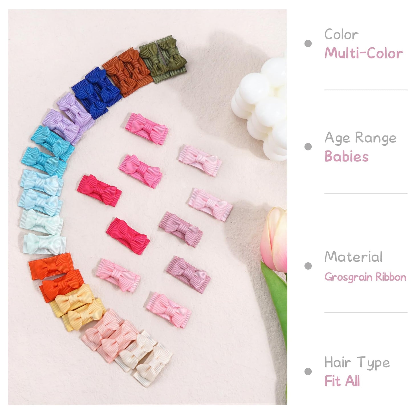 C  Llot 90 Pcs Mini Grosgrain Ribbon Bows - Snap Clips For Baby Toddlers Infants' Fine Thin Hair