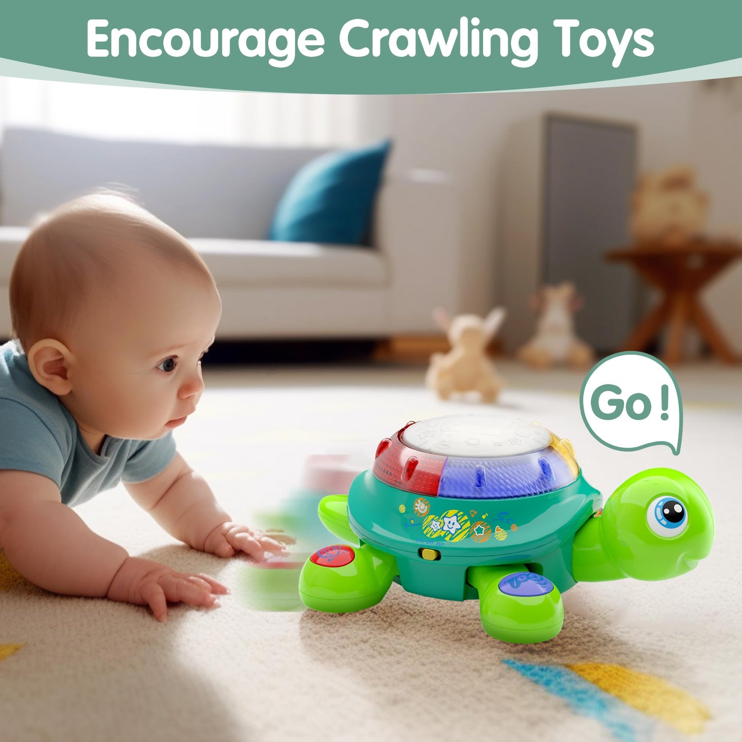 iPlay, iLearn Baby Musical Turtle Toy, Infant Crawling Toys Light Sound, Toddler Spanish English Bilingual Learning Educational,