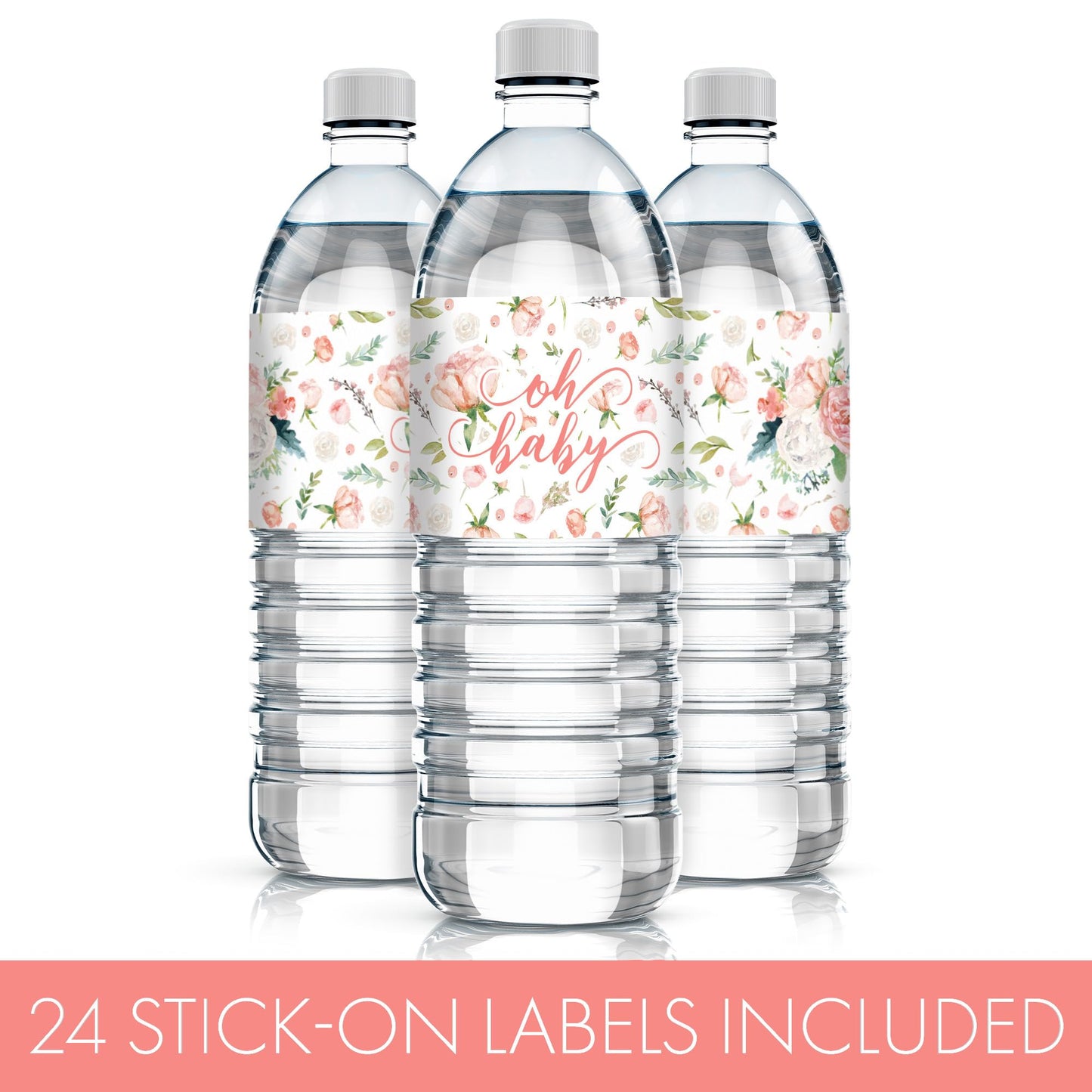 Baby In Bloom Baby Shower Water Bottle Labels, 24 Waterproof Stickers For Pink Floral Boho Girl Baby Shower