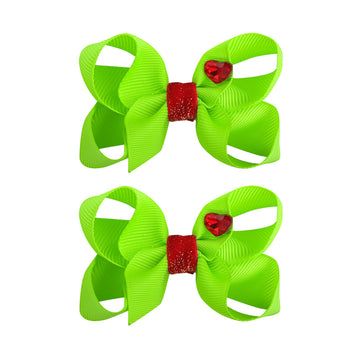 YanJie 3' Christmas Hair Clips for Girls Grinch Green Bows with Heart Christmas Grinch Hair Accessories Grosgrain Hairpin Stocki
