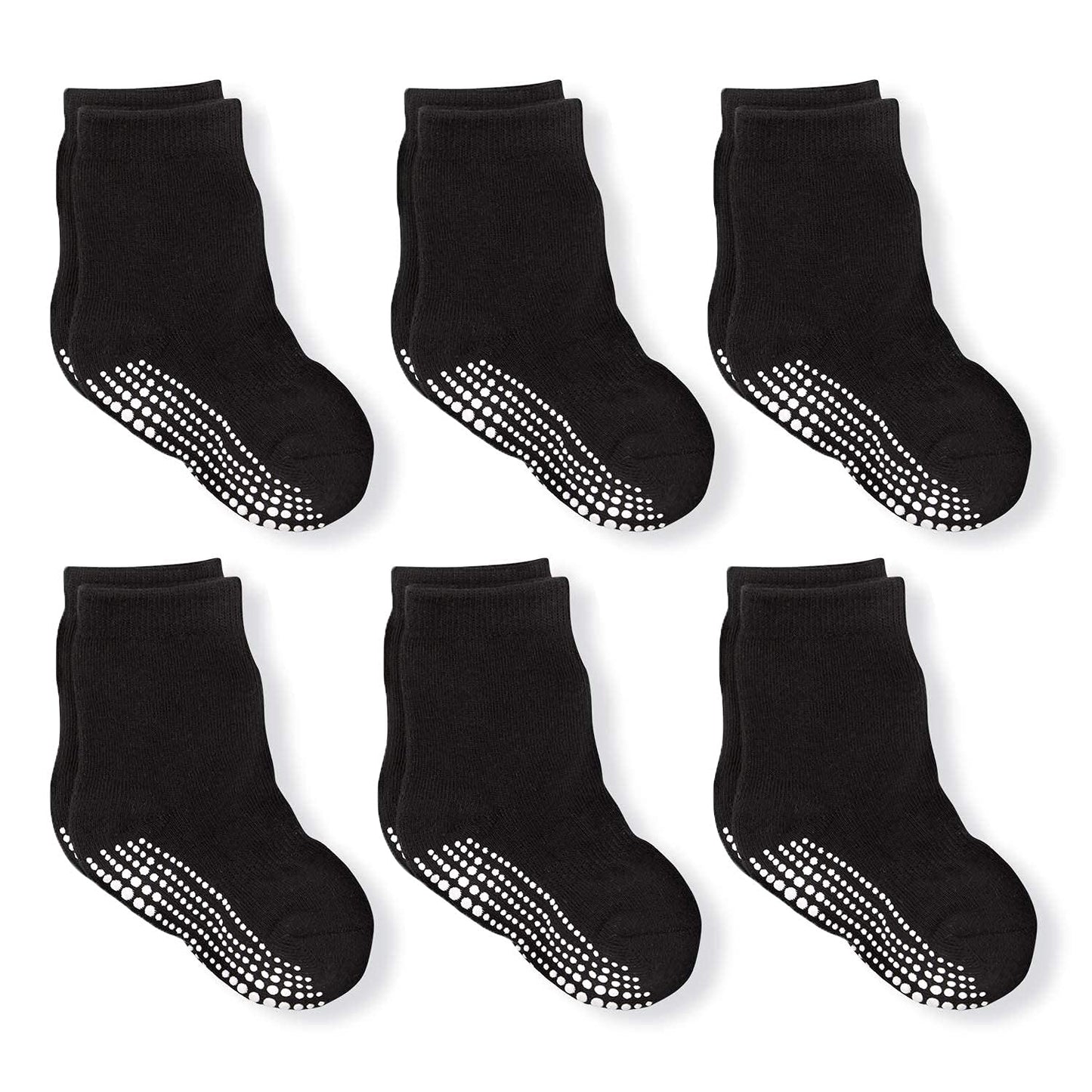 La Active Boys And Girls Kids Non-Slip Grip Crew Socks For Newborn Baby, Infants & Toddlers 8-10 Years - 6 Pairs - Black